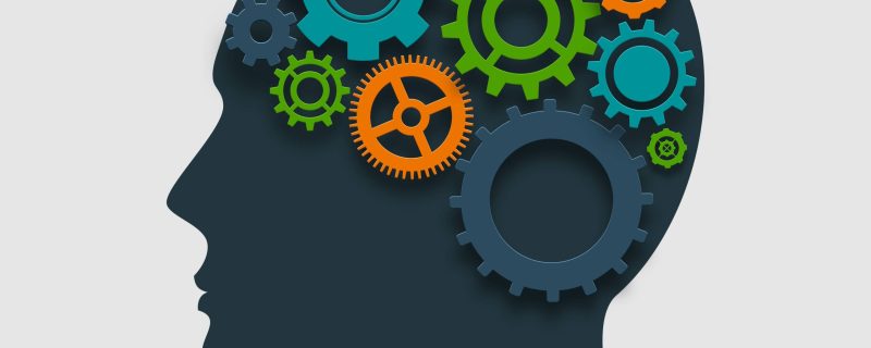 Human head profile silhouette with gears inside thinking process concept vector illustration